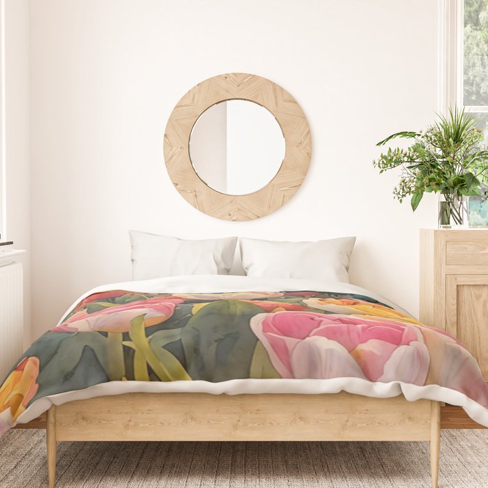 Colorful tulips watercolor Duvet Cover Gallery Image 3