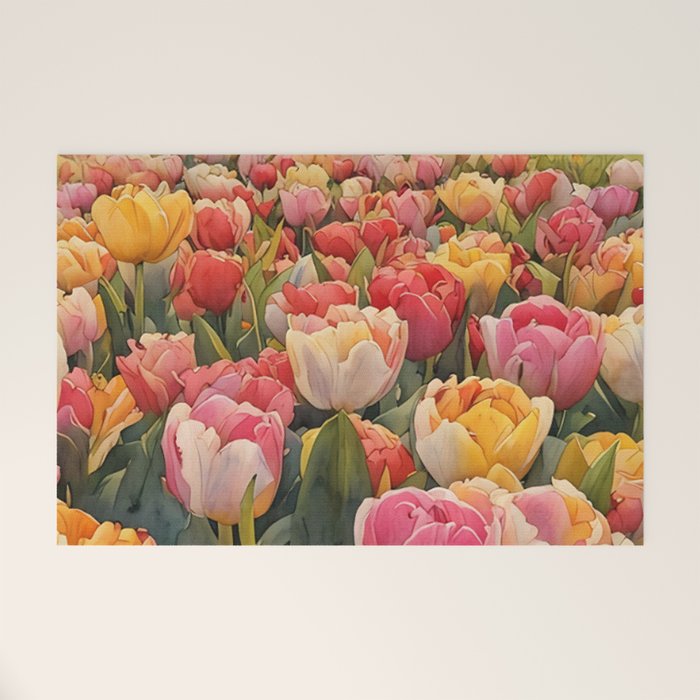 Colorful tulips watercolor Welcome Mat Gallery Image 1
