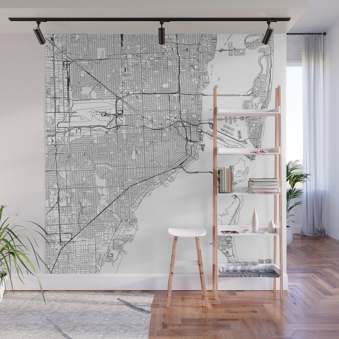 Miami White Map Wall Mural Gallery Image 1