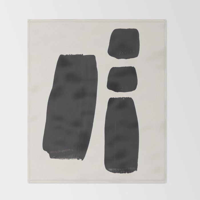 Mid Century Modern Minimalist Abstract Art Brush Strokes Black & White Ink Art Square Shapes Throw Blanket Gallery Image 2