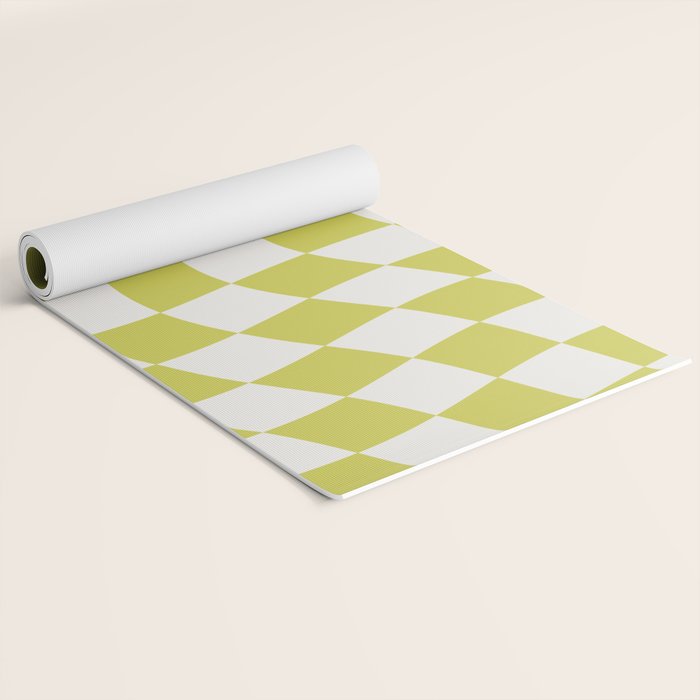 Warped Check Pattern Lime Yoga Mat Gallery Image 2