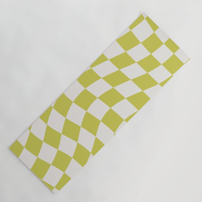Warped Check Pattern Lime Yoga Mat Gallery Image 1