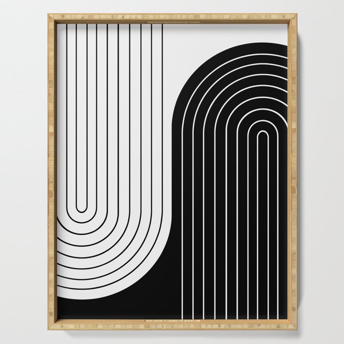 Two Tone Line Curvature VIII Black and White Modern Arch Abstract Serving Tray Gallery Image 1