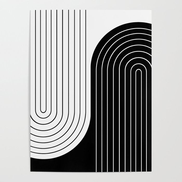 Two Tone Line Curvature VIII Black and White Modern Arch Abstract Poster Gallery Image 4