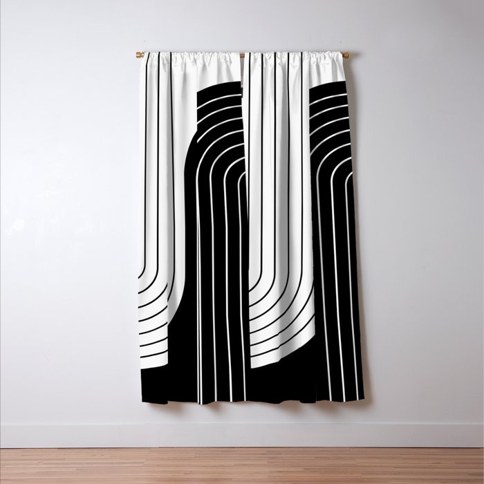 Two Tone Line Curvature VIII Black and White Modern Arch Abstract Window Curtain Gallery Image 3