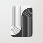 Two Tone Line Curvature VIII Black and White Modern Arch Abstract Bath Mat Gallery Image 1