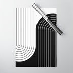 Two Tone Line Curvature VIII Black and White Modern Arch Abstract Wrapping Paper Gallery Image 1