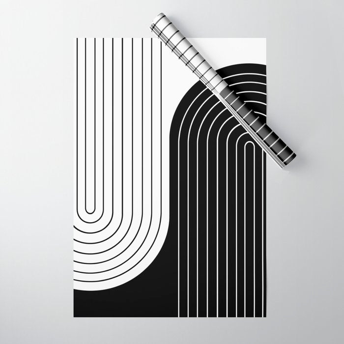 Two Tone Line Curvature VIII Black and White Modern Arch Abstract Wrapping Paper Gallery Image 1