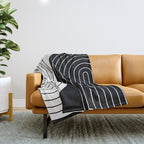 Two Tone Line Curvature VIII Black and White Modern Arch Abstract Throw Blanket Gallery Image 1