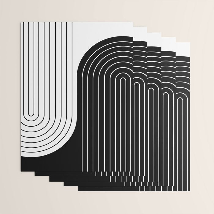 Two Tone Line Curvature VIII Black and White Modern Arch Abstract Wrapping Paper Gallery Image 3