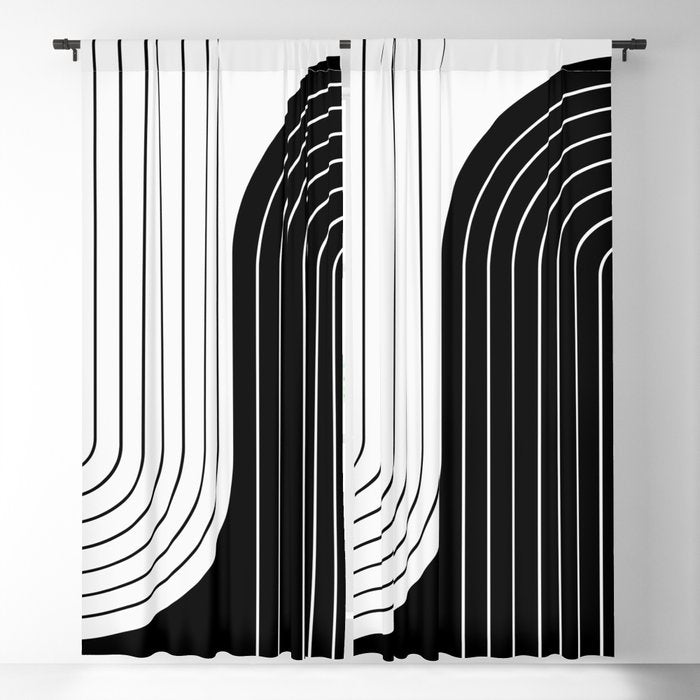 Two Tone Line Curvature VIII Black and White Modern Arch Abstract Window Curtain Gallery Image 5