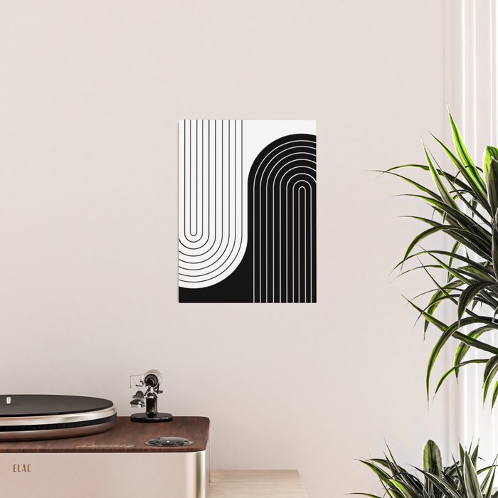 Two Tone Line Curvature VIII Black and White Modern Arch Abstract Poster Gallery Image 2