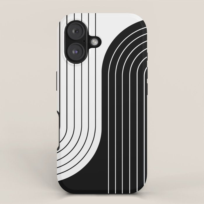 Two Tone Line Curvature VIII Black and White Modern Arch Abstract iPhone Case Gallery Image 1