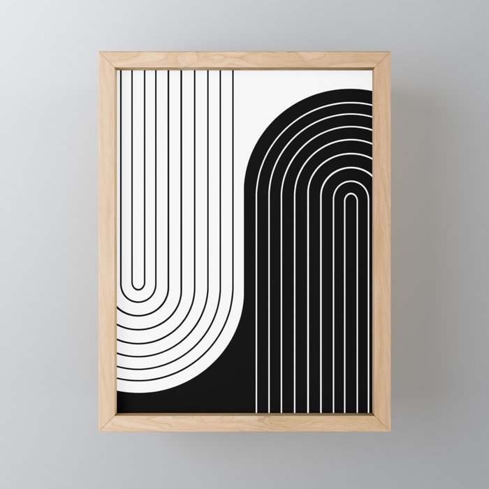 Two Tone Line Curvature VIII Black and White Modern Arch Abstract Mini Art Print Gallery Image 1
