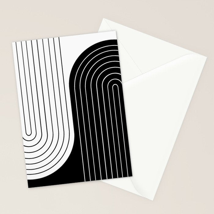 Two Tone Line Curvature VIII Black and White Modern Arch Abstract Stationery Card Gallery Image 2