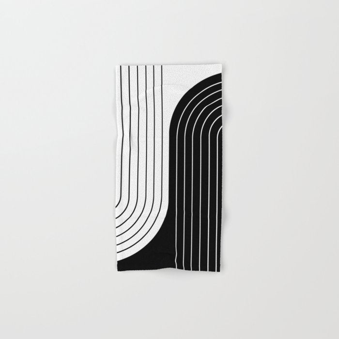 Two Tone Line Curvature VIII Black and White Modern Arch Abstract Bath Towel Gallery Image 1