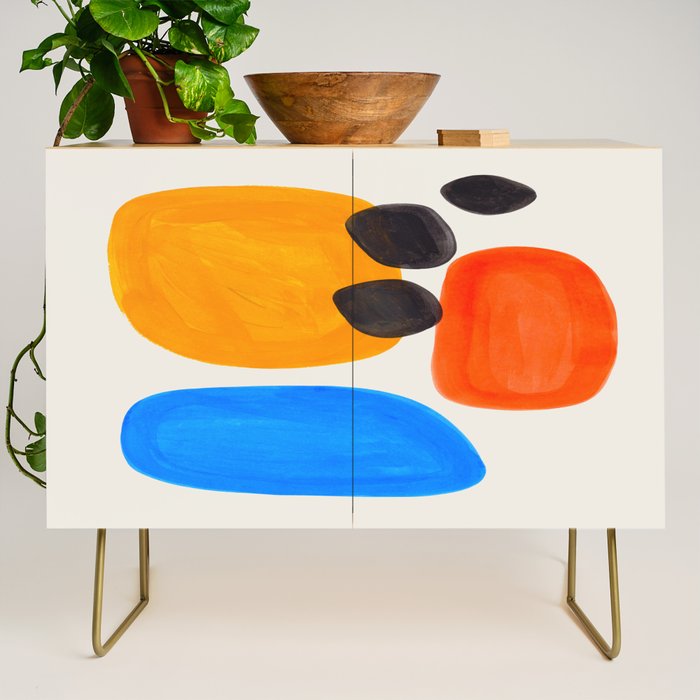 Minimalist Modern Mid Century Colorful Abstract Shapes Primary Colors Yellow Orange Blue Bubbles Credenza Gallery Image 1