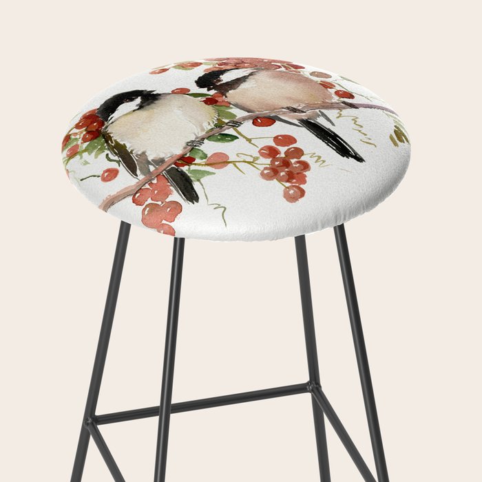Chickadee Bird Vintage Bird Artwork, two birds, chickadees woodland design Stool Gallery Image 2