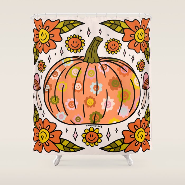 Happy Pumpkin Shower Curtain Gallery Image 1