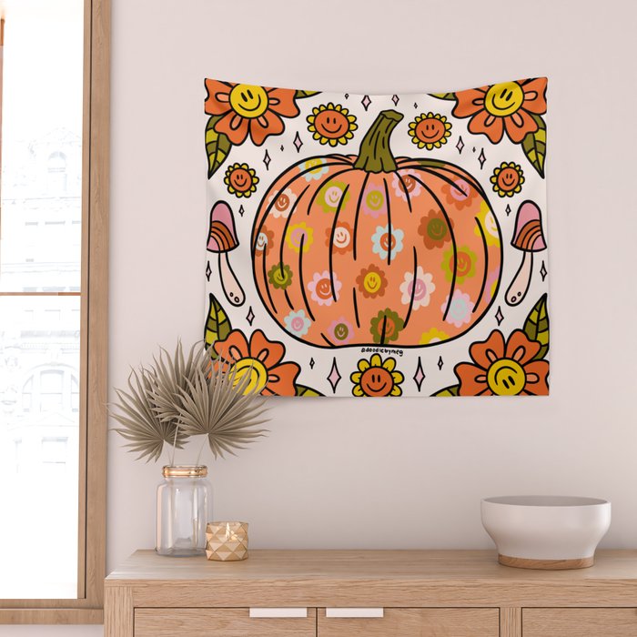 Happy Pumpkin Wall Tapestry Gallery Image 2