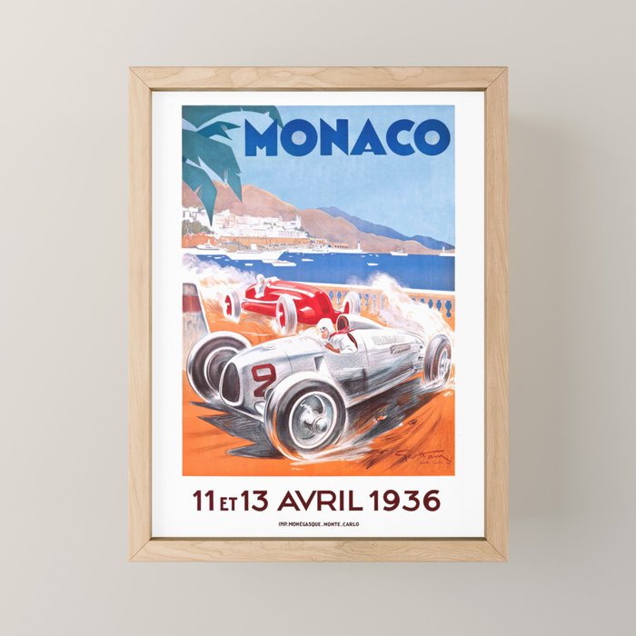 1936 Monaco Grand Prix Race Poster  Mini Art Print Gallery Image 1