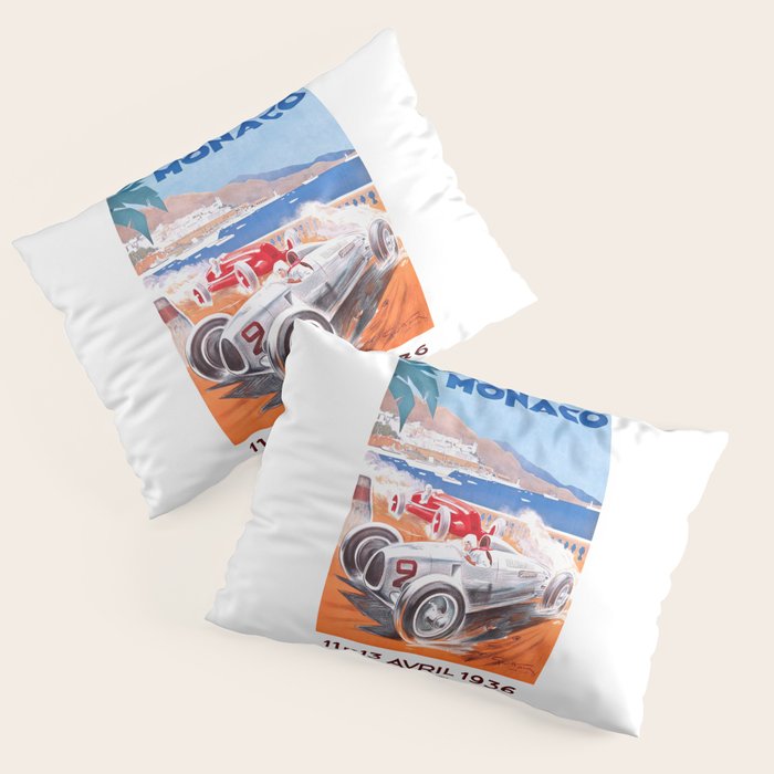 1936 Monaco Grand Prix Race Poster  Pillow Sham Gallery Image 3