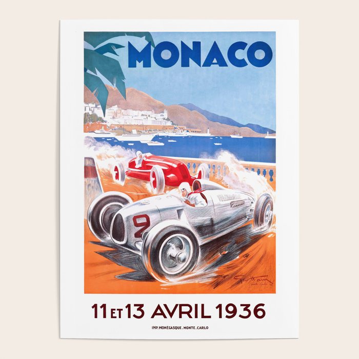1936 Monaco Grand Prix Race Poster  Poster Gallery Image 4