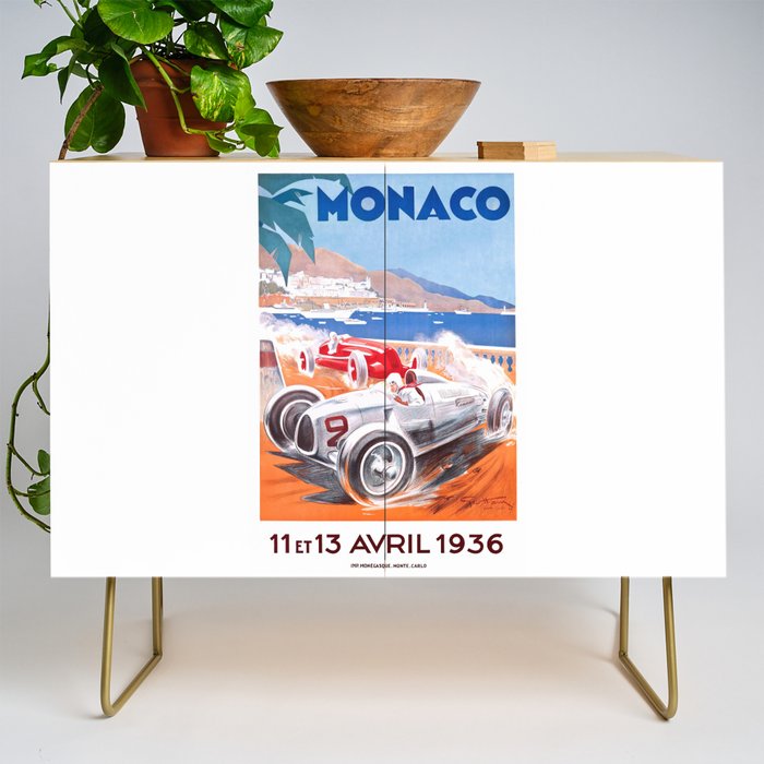 1936 Monaco Grand Prix Race Poster  Credenza Gallery Image 1