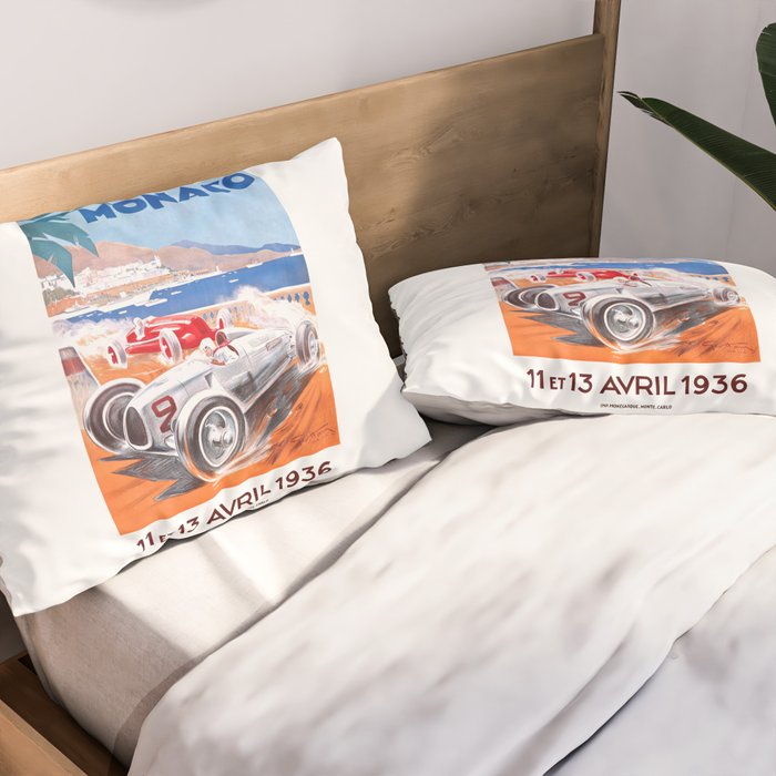 1936 Monaco Grand Prix Race Poster  Pillow Sham Gallery Image 2