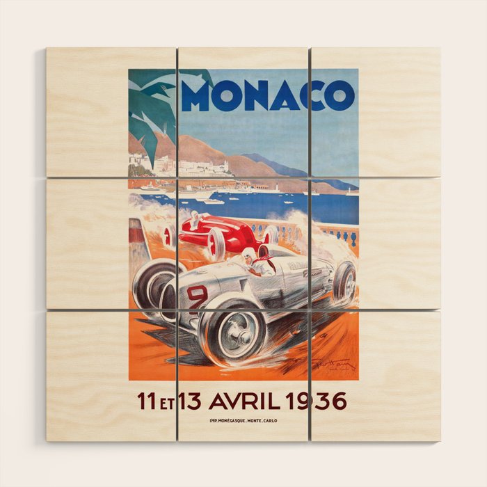 1936 Monaco Grand Prix Race Poster  Wood Wall Art Gallery Image 1
