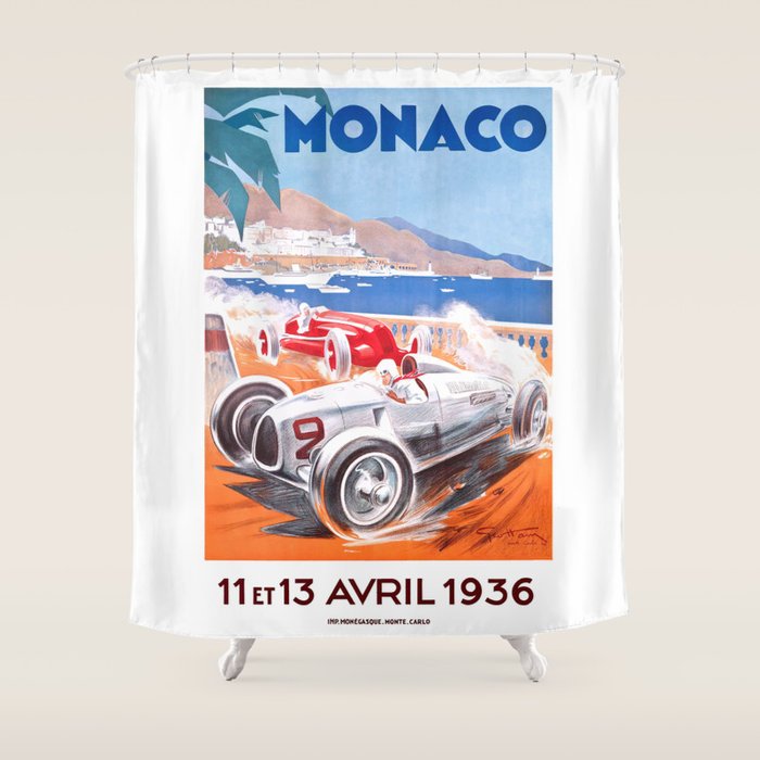1936 Monaco Grand Prix Race Poster  Shower Curtain Gallery Image 1