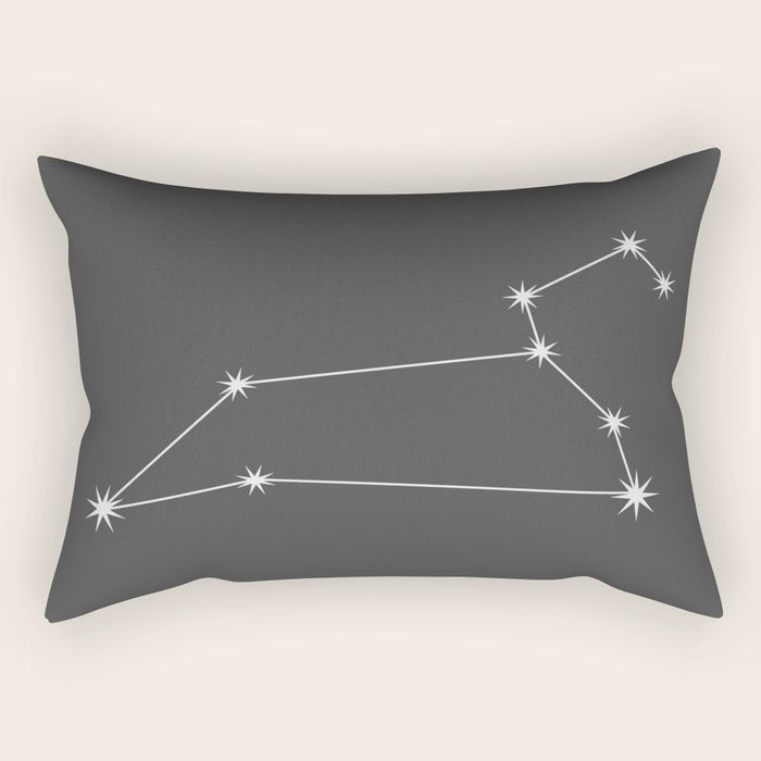 Leo Zodiac Star Constellation Line Art Grey Rectangular Pillow Gallery Image 1