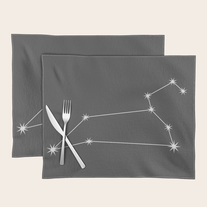 Leo Zodiac Star Constellation Line Art Grey Placemat Gallery Image 1