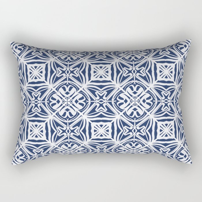 Blue tile brushstroke pattern Rectangular Pillow Gallery Image 1