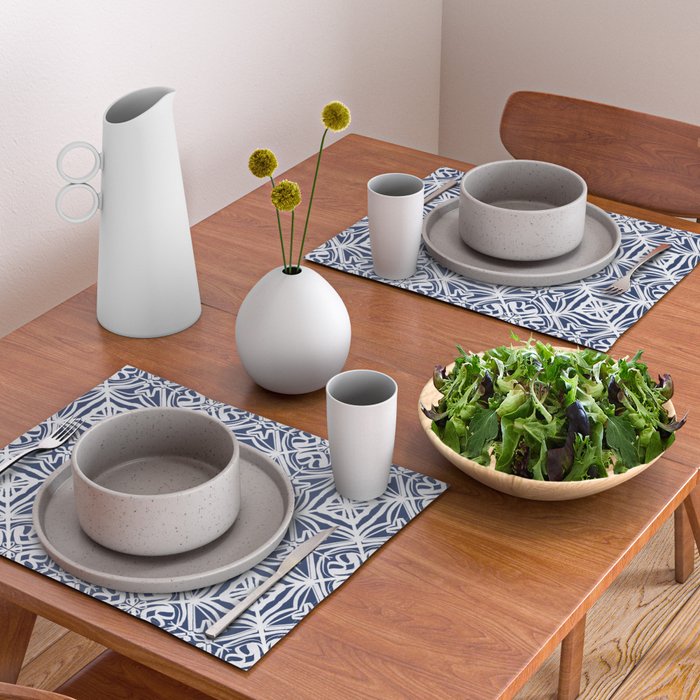 Blue tile brushstroke pattern Placemat Gallery Image 2