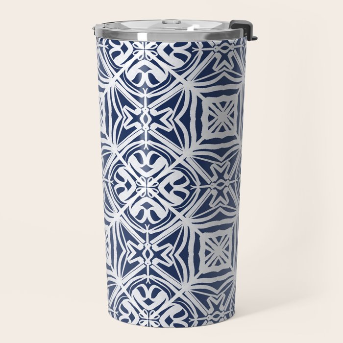 Blue tile brushstroke pattern Travel Mug Gallery Image 2