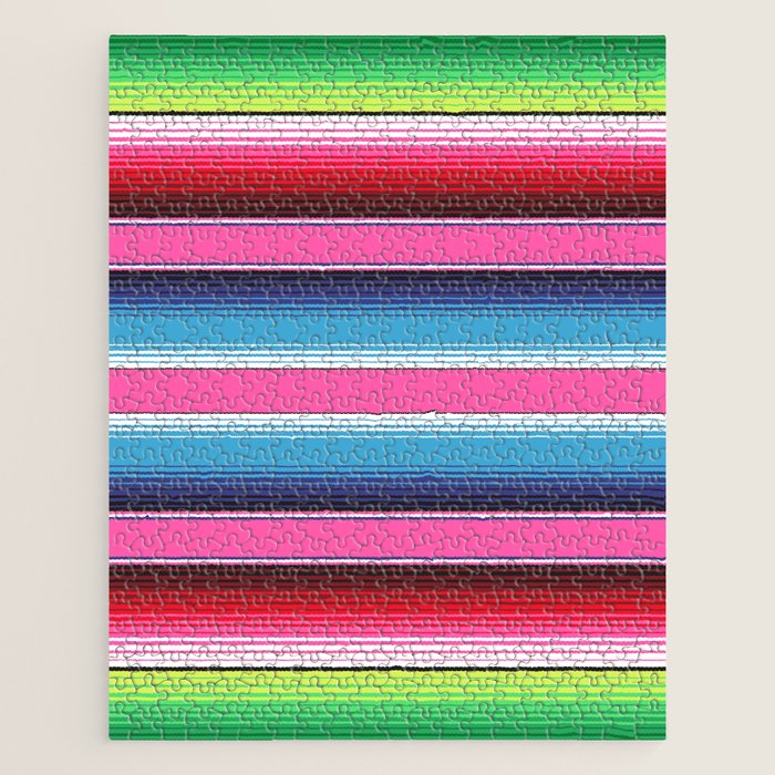 Pink Mexican Serape Blanket Stripes Jigsaw Puzzle Gallery Image 1