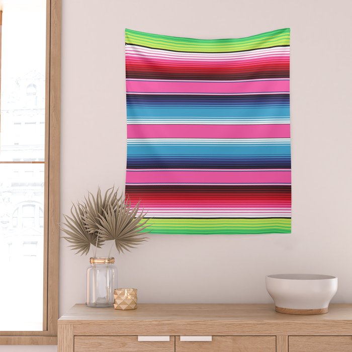 Pink Mexican Serape Blanket Stripes Wall Tapestry Gallery Image 2