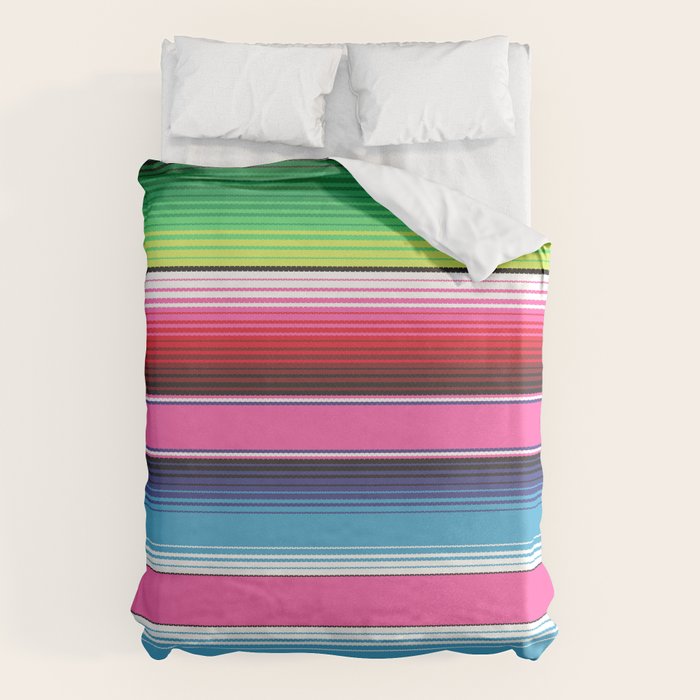 Pink Mexican Serape Blanket Stripes Duvet Cover