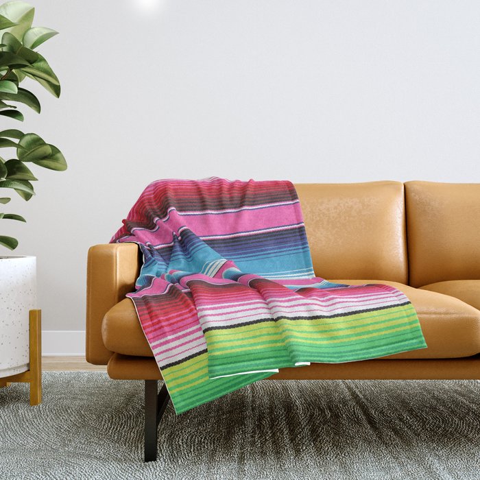 Pink Mexican Serape Blanket Stripes Throw Blanket Gallery Image 1