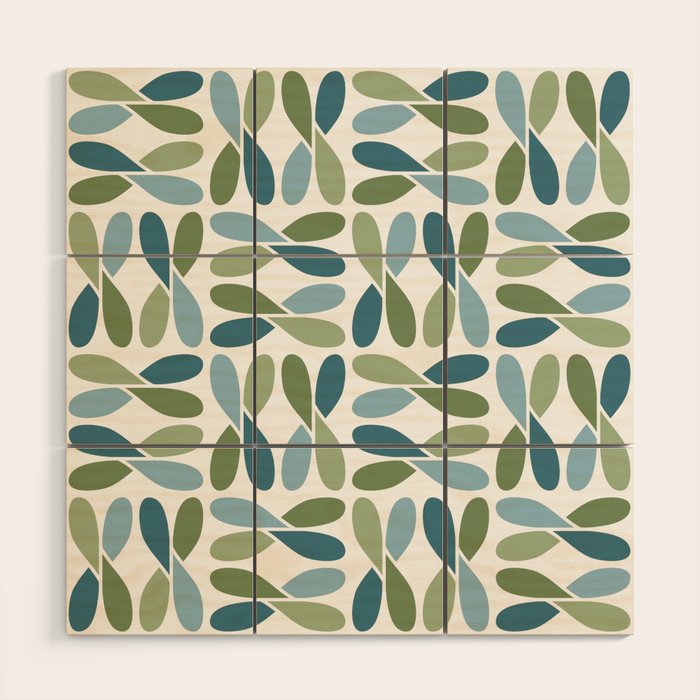 Retro Mid Century Modern Abstract Leaf Pattern Teal Blue Dill Green Wood Wall Art Gallery Image 1