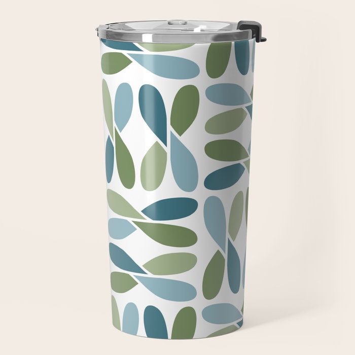 Retro Mid Century Modern Abstract Leaf Pattern Teal Blue Dill Green Travel Mug Gallery Image 2