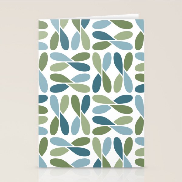 Retro Mid Century Modern Abstract Leaf Pattern Teal Blue Dill Green Stationery Card Gallery Image 2