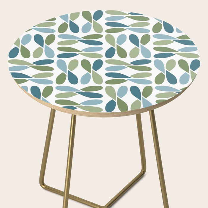 Retro Mid Century Modern Abstract Leaf Pattern Teal Blue Dill Green Side Table Gallery Image 2