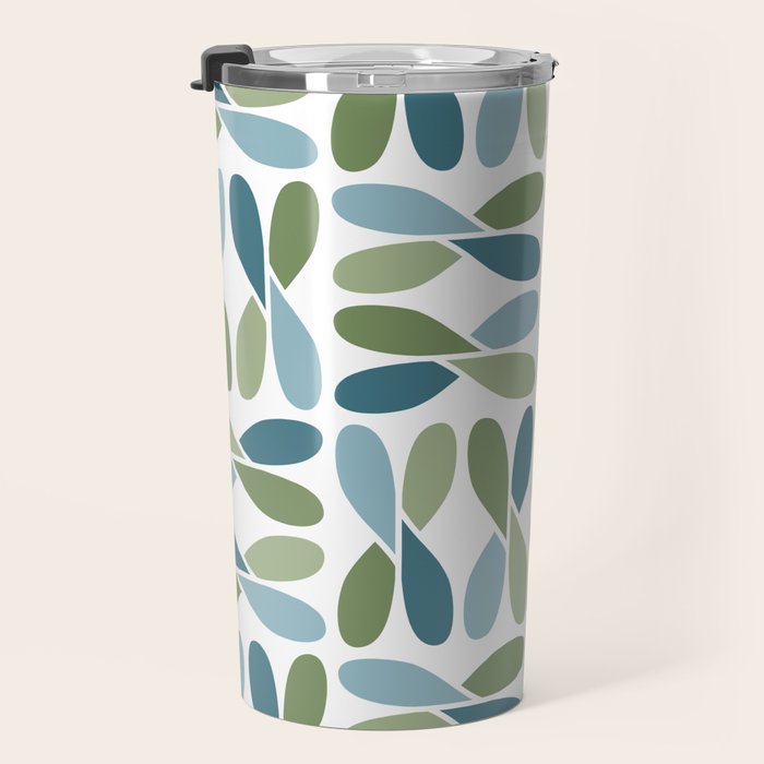 Retro Mid Century Modern Abstract Leaf Pattern Teal Blue Dill Green Travel Mug Gallery Image 3