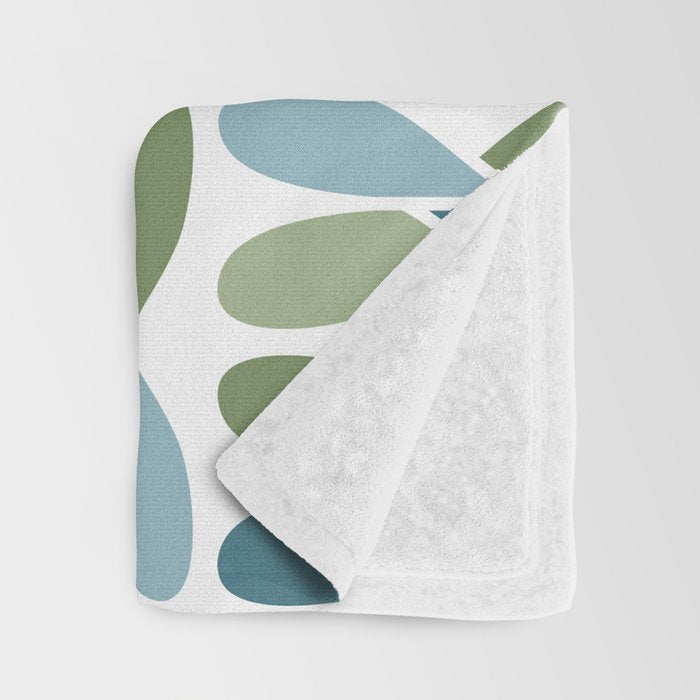 Retro Mid Century Modern Abstract Leaf Pattern Teal Blue Dill Green Throw Blanket Gallery Image 3