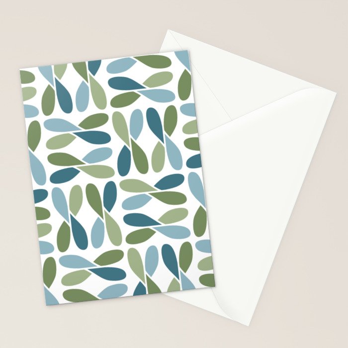 Retro Mid Century Modern Abstract Leaf Pattern Teal Blue Dill Green Stationery Card Gallery Image 2