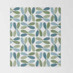 Retro Mid Century Modern Abstract Leaf Pattern Teal Blue Dill Green Throw Blanket Gallery Image 2
