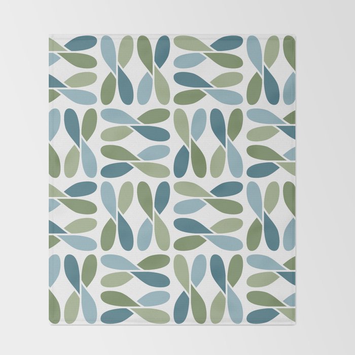 Retro Mid Century Modern Abstract Leaf Pattern Teal Blue Dill Green Throw Blanket Gallery Image 2
