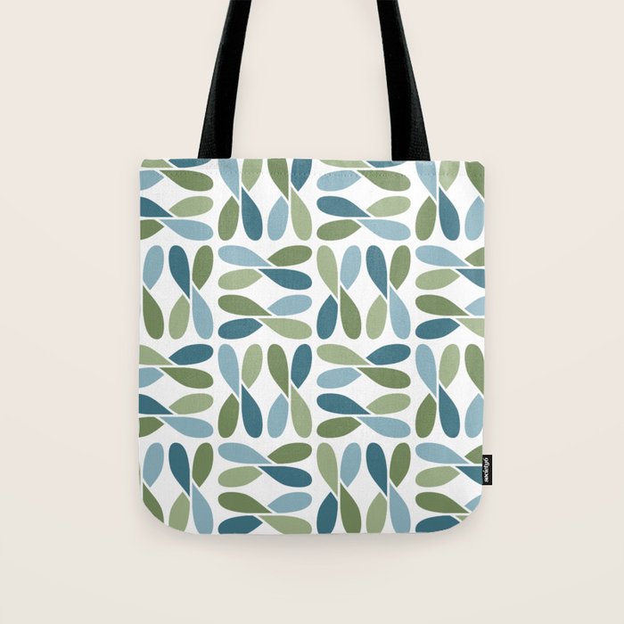 Retro Mid Century Modern Abstract Leaf Pattern Teal Blue Dill Green Tote Bag Gallery Image 1